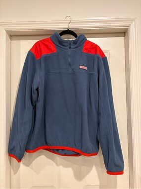 Vineyard Vines Navy Fleece Jacket with Coral Label